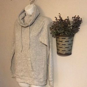 Light gray cowl neck turtleneck pullover sweater